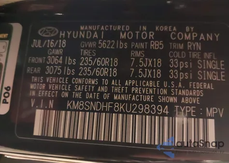 2019 Hyundai Santa Fe Xl Se from USA, damaged, VIN KM8SNDHF8KU298394